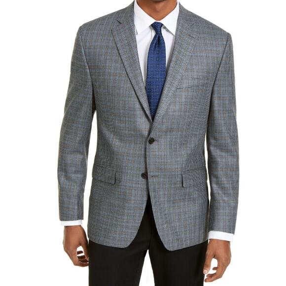 VGT Lauren Ralph Lauren Grey Blue Poly Rayon Blend Plaid Sport Blazer Size 44R - Picture 1 of 11